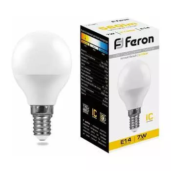 Светодиодная лампа FERON LB-95 Шарик E14 7W 2700K 25478