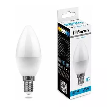 Светодиодная лампа FERON LB-97 Свеча E14 7W 6400K 25477