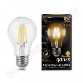 Лампа Gauss LED Filament A60 E27 8W 2700К 102802108