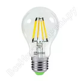 Светодиодная лампа in home led-a60-deco 5вт 230в е27 4000к 450лм прозрачная 4690612008035