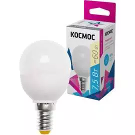 Светодиодная лампа КОСМОС LED Экономик GL45 7.5Вт 220В E14 3000К LkecLED7.5wGL45E1430