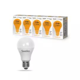 Светодиодная лампа sweko 5 шт 42led-a60-13w-230-3000k-e27