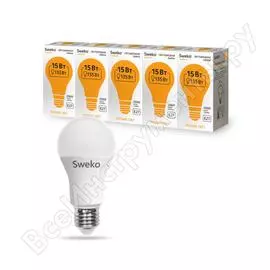 Светодиодная лампа sweko 5 шт 42led-a60-15w-230-3000k-e27