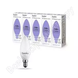 Светодиодная лампа sweko 5 шт 42led-c35-5w-230-6500k-e14