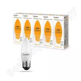 Светодиодная лампа sweko 5 шт 42led-c35-5w-230-3000k-e27