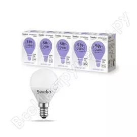 Светодиодная лампа sweko 5 шт 42led-g45-5w-230-6500k-e14