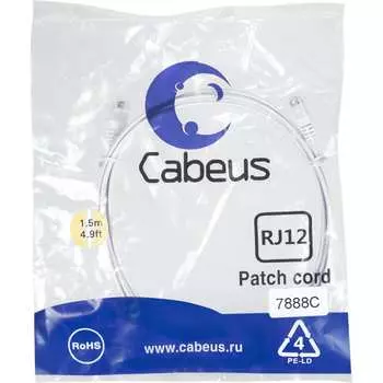Телефонный патч-корд Cabeus PC-TEL-RJ12-1.5m