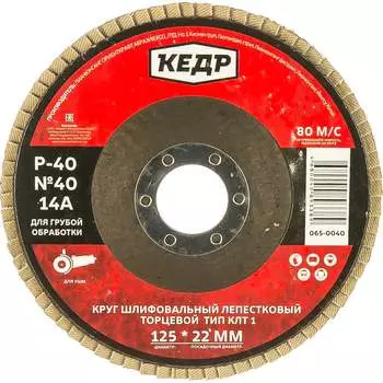 Торцевой лепестковый круг Кедр КЛТ1 №40 54759