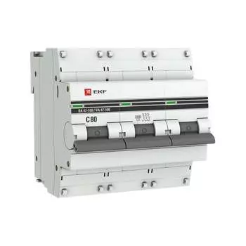 Трехполюсный автомат EKF ВА 47-100 PROxima 80А C mcb47100-3-80C-pro