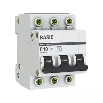 Трехполюсный автомат EKF ВА47-29 С 10А 4.5кА mcb4729-3-10C