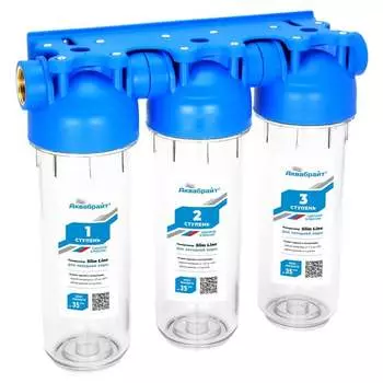 Трехступенчатый магистральный фильтр Аквабрайт стандарт SLIM LINE АБФ-3 1