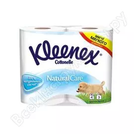 Туалетная бумага kleenex natural care белая, 3-х слойная, 4 шт, new design 22531