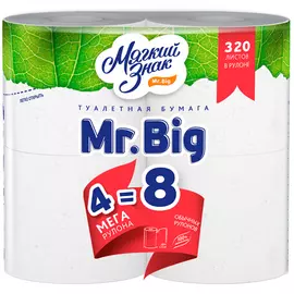 Туалетная бумага мягкий знак mr.big, 2 слоя, 4 рулона с118