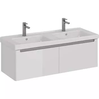 Тумба Lemark BUNO MINI 125 см под 2 раковины, подвесная, 2 ящика, цвет планки: Серый, цвет корпуса, фасада: Белый LM05BM125T