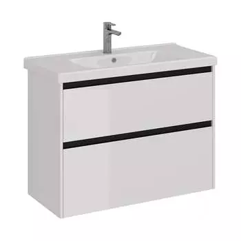 Тумба Lemark COMBI 100 см под 1 раковину, подвесная/напольная, 2 ящика, цвет планки: Чёрный, цвет корпуса, фасада LM03C100T-black