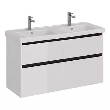 Тумба Lemark COMBI 125 см под 2 раковины, подвесная/напольная,4 ящика, цвет планки: Чёрный, цвет корпуса, фасада: LM03C125T-black