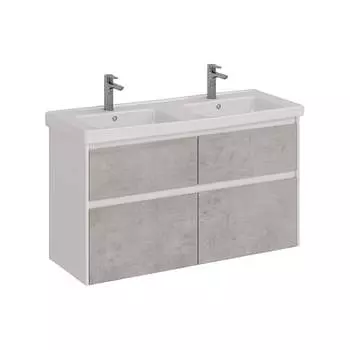 Тумба Lemark COMBI 125 см под 2 раковины, подвесная/напольная,4 ящика, цвет фасада: Бетон, цвет корпуса: Белый гл LM03C125T-Beton