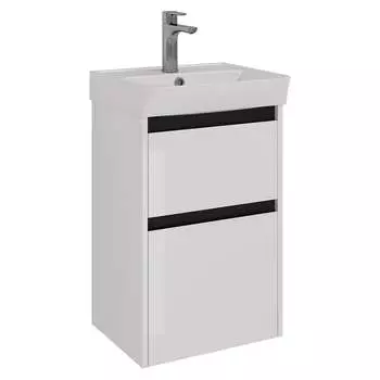 Тумба Lemark COMBI 45 см под 1 раковину, подвесная/напольная, 2 ящика, цвет планки: Чёрный, цвет корпуса, фасада: LM03C45T-black