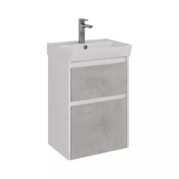Тумба Lemark COMBI 50 см под 1 раковину, подвесная/напольная, 2 ящика, цвет фасада: Бетон, цвет корпуса: Белый гл LM03C50T-Beton