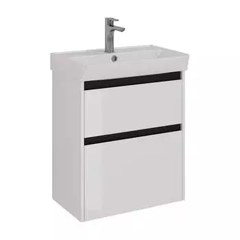 Тумба Lemark COMBI 60 см под 1 раковину, подвесная/напольная, 2 ящика, цвет планки: Чёрный, цвет корпуса, фасада: LM03C60T-black