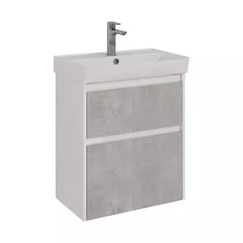 Тумба Lemark COMBI 60 см под 1 раковину, подвесная/напольная, 2 ящика, цвет фасада: Бетон, цвет корпуса: Белый гл LM03C60T-Beton