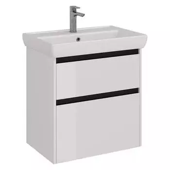Тумба Lemark COMBI 70 см под 1 раковину, подвесная/напольная, 2 ящика, цвет планки: Чёрный, цвет корпуса, фасада: LM03C70T-black