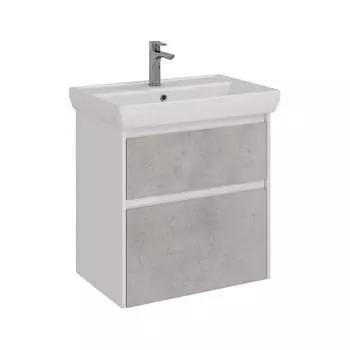 Тумба Lemark COMBI 70 см под 1 раковину, подвесная/напольная, 2 ящика, цвет фасада: Бетон, цвет корпуса: Белый гл LM03C70T-Beton