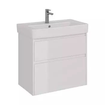 Тумба Lemark COMBI 80 см под 1 раковину, подвесная/напольная, 2 ящика, цвет корпуса, фасада: Белый глянец LM03C80T