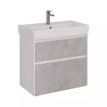 Тумба Lemark COMBI 80 см под 1 раковину, подвесная/напольная, 2 ящика, цвет фасада: Бетон, цвет корпуса: Белый гл LM03C80T-Beton
