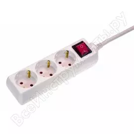 Удлинитель schwabe 3 розетки, 1.4м, выключатель, с подсветкой, кабель 3х1.5, 250в, 16а, 3500вт, белый 11361as