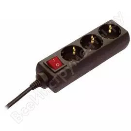 Удлинитель schwabe 3 розетки, 1.4м, выключатель, с подсветкой, кабель 3х1.5, 250в, 16а, 3500вт, черный 11362as