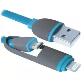 Usb-кабель defender usb10-03bp синий, microusb + lightning, 1м 87487
