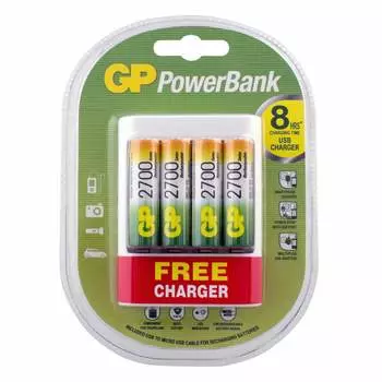Usb-зарядка gp pbu411 для аа и ааа аккумуляторов и 4 аккумулятора 260aahc aa. u411270aahcf-2ue4