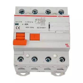 Устройство защитного отключения AKEL УЗО-VDH-4P-40A-100mA-ТипAC 400676