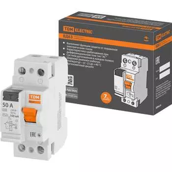 Узо TDM ELECTRIC ВД63 2Р 50А 100мА (электронное) SQ0220-0021