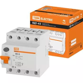 Узо TDM ELECTRIC ВД1-63 4Р 80А 100мА SQ0203-0045