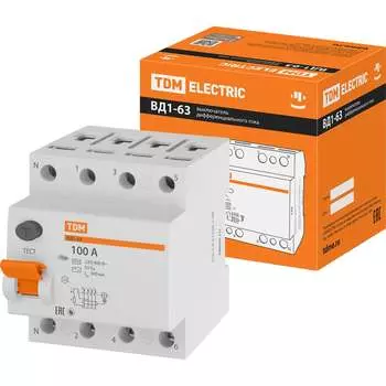 Узо TDM ELECTRIC ВД1-63 4Р, 100 А, 300 мА SQ0203-0049