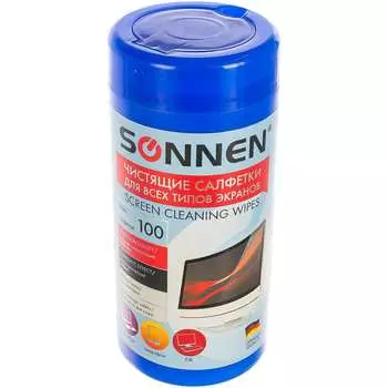 Влажные чистящие салфетки для экранов мониторов sonnen 100 шт. 511486