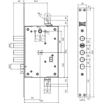 Врезной сувальдный замок KALE KILIT 452L0000001