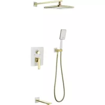 Встраиваемый смеситель для ванны и душа Lemark Миста с дополнительной 3-функциональной лейкой, белый/золото LM6422WG