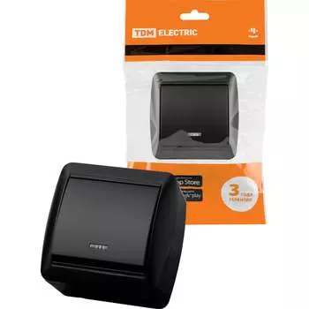 Выключатель TDM ELECTRIC 1-кл. открытой установки с подсветкой IP44 10А графит "Селигер" SQ1818-0303