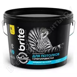 Высокоукрывистая краска для потолков brite professional one coat белая, база а, ведро 2.7л о03831