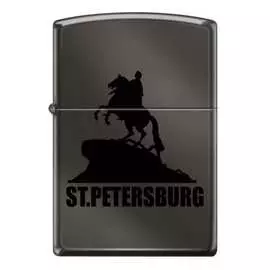 Зажигалка zippo медный всадник с покрытием black ice 150 st petersburg