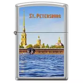Зажигалка zippo петропавловская крепость с покрытием satin chrome 205 peter paul