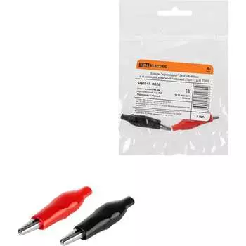 Зажим крокодил TDM ELECTRIC ЗКИ 5А, 46мм, в изоляции, красный/черный SQ0541-0026