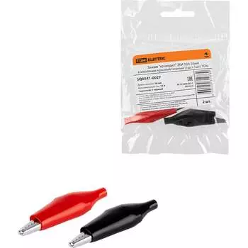 Зажим крокодил TDM ELECTRIC ЗКИ 10А, 56мм, в изоляции, красный/черный SQ0541-0027