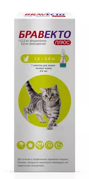 Бравекто Плюс для кошек 1,2-2,8 кг 112,5 мг капли на холку 1 пипетка