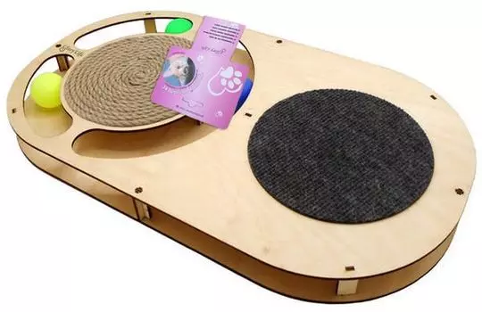 для кошек Glory Life Игровой комплекс Овал с шариками с площадкой из ковра c когтеточкой из каната 49х27х3,6 см