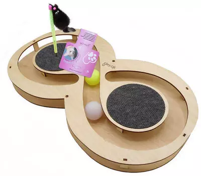 для кошек Glory Life Игровой комплекс Восьмерка с шариками c игрушкой на пружине c когтеточкой из ковра 49х27х3,6 см