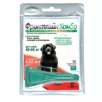 Фронтлайн Комбо весом для собак 40-60кг от блох и клещей капли на холку 1 пипетка